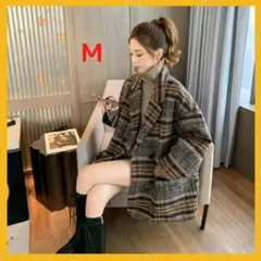 【新品未使用】韓国風☆ブレザー✬チェック☆ミディアム丈✬ツイードコート✬M