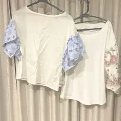 フラワー刺繍スリーブシャツ2枚セット、its'demo【値下げしました】