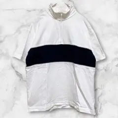 ジーユー ＊ ハーフジップポロシャツ Tシャツ 綿 ライン 白 紺 春 夏 秋
