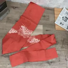 名古屋帯 帯 レッド 赤 松 松柄 着物 一重太鼓 和装 絞り 朱色 霰紋綸子