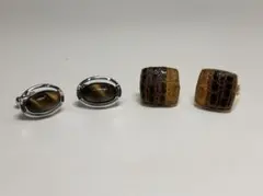 SUN EAGLE タイガーアイ ＆ ワニ カフス 2点