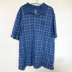 Vintage 00s 90s ポロシャツ チェック 格子柄 ネイビー ブルー