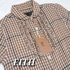 新品　FITH　フィス　胸元フリル　丸襟　半袖　チェック柄　格子　ビブヨーク