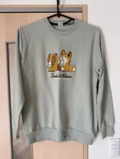 動物刺繍ミントグリーンスウェット LL