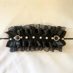 おまんじゅう ヘッドドレス 黒 レース パール