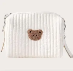 完全未使用　おむつポーチ ホワイト クマ刺繍付き