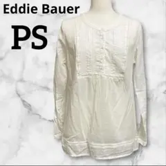 Eddie Bauer 長袖シャツ ホワイト PS 綿100% ノーカラー