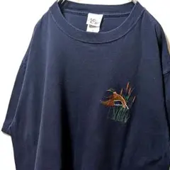 MCCCスポーツ カモ 刺繍 Tシャツ ネイビー 紺色 L 古着