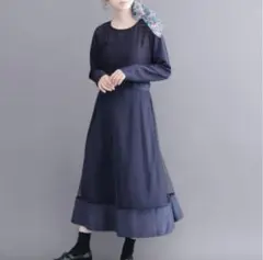 merlot plus メルロー ベロアヘムレースチュールワンピース ネイビー