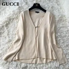 高級✨ GUCCI グッチ カシミヤ ニットカーディガン シンプル ベージュ S