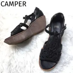 カンペール　プラットフォームサンダル　レザー　パンチング　厚底　ブラック