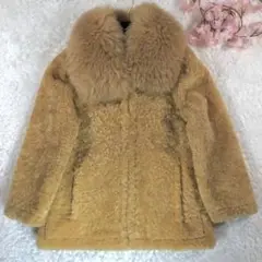 美品✨もこもこスッゴイボリューム リアルラムファーコート 仔羊 36 ブラウン