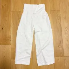 ホワイト ワイドパンツ リネン風　レディース　ボトムス