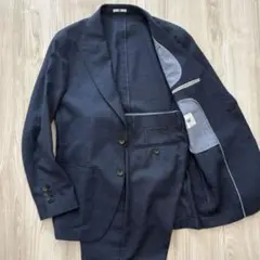 【美品】SUIT SELECT メンズスーツ A4 ネイビー 紺 薄手 春夏