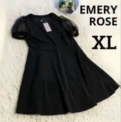 新品！EMERY ROSE ブラックフォーマル　XL シアーパフ袖　フレアー