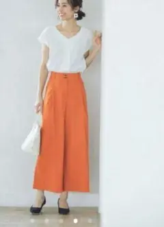 プラステ　PLUS　リネンブレンド　ワイドパンツ