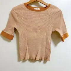 センスオブプレイス　アーバンリサーチ　チェック柄 半袖Tシャツ　オレンジ