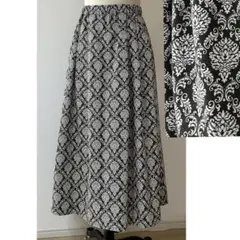 ダマスク柄 ダークグレー系 タック入り マキシ丈 ロングスカート L