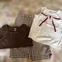 新品リボンデザインタンクトップシャツショートパンツ3点セット