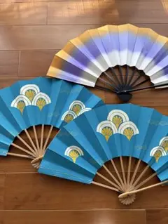 舞扇子 3本セット 青色（青海波）　グラデーション