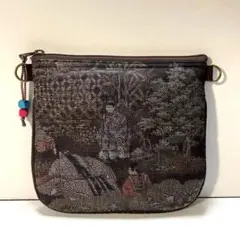 【特価】着物リメイク　大島紬　ラウンド型2wayポーチ