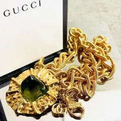 ●幻の一点物●グッチ ネックレス マーモント グリーン ゴールドチェーン GG