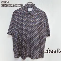 ●希少】NEWGENERATIONイタリアンデザイン シルクシャツ総柄 馬柄 L