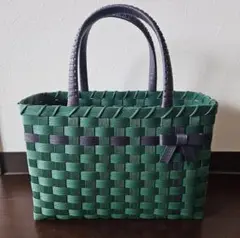 エコクラフト　リボン付き緑のかごバック