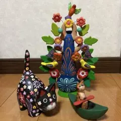 アジアン雑貨　鳥　猫　置物　3点　まとめ売り