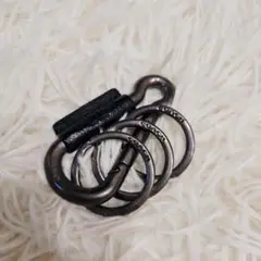 美品 COACH コーチ カラビナ キーリング キーホルダー 3連 レザー 黒