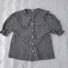 ギンガムチェック半袖シャツとストライプ長袖Tシャツセット