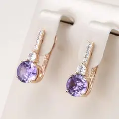 レディースピアス フープピアス パープル czダイヤ k14PG 585 刻印