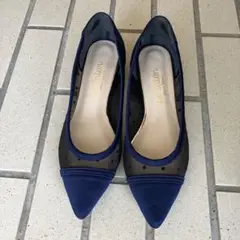 Le Talon ルタロン　フラットパンプス　シアー　水玉　ネイビー