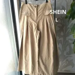 ベージュ 　ワイドパンツ　スエード　 前面タック付きL