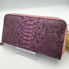 Toukagen パイソン本革 長財布　 ラウンドファスナー　パープル　 ピンク