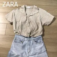 ZARA Kids クロップドシャツ　164 チェックベージュ