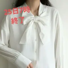ボウタイブラウス 白 トレンド オフィス 大人可愛い　Mサイズ