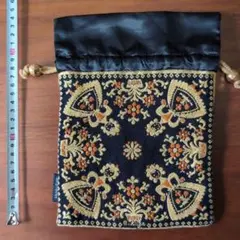 Michiko Kuge 巾着袋 黒 刺繍