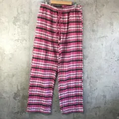 Y5573古着　チェックパンツ　パジャマパンツ　ピンク　白　黒　黄