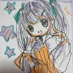 新作。手描きイラスト。小色紙。女の子