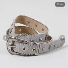 SPINNS スピンズ　スター柄ウエスタン合皮ベルト　シルバー