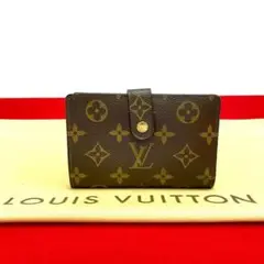 極 美品 ルイヴィトン モノグラム レザー 二つ折り 長財布 折り財布 茶