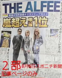 THE ALFEE 8月6日発売スポニチ新聞記事ページのみ２部