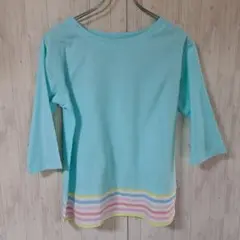 tsumori chisato　水色 五分袖 Tシャツ ストライプ裾　サイズM