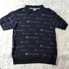 Champion　ポロシャツ半袖　ロゴプリント　前V　ロゴワッペン