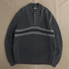 00s Eddie Bauer ボーダー コットンニット ヘンリーネック