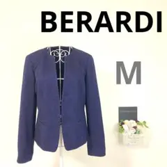 【美品A】BERARDI ジャケット 長袖 ノーカラー ４号 レディース紺/黒
