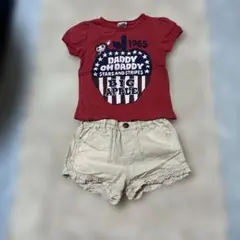 赤いTシャツとベージュショートパンツセット 100cm110cm