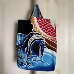 波と鯨・鶴デザイン トートバッグ