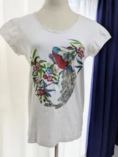 刺繍Tシャツ 半袖 鳥と花